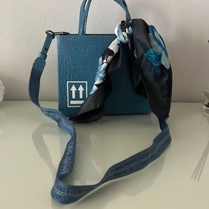 Off white blue hand and crossbody shoulder bag